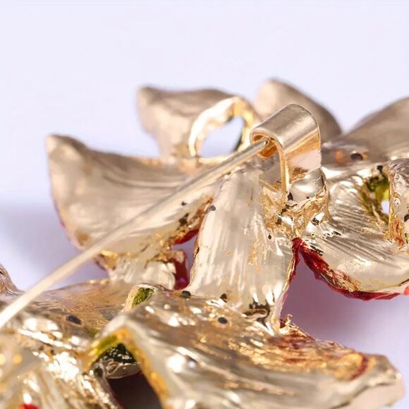 Handcrafted Rhinestone Poinsettias Christmas Brooch Pin ๐๐โฃ๏ธ - Picture 5 of 7